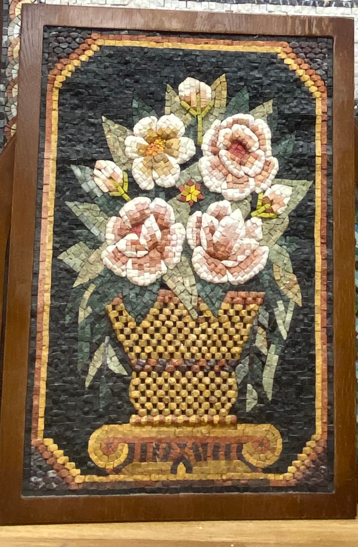 Floral Basket Mosaic with Dark Background (50 × 70 cm)